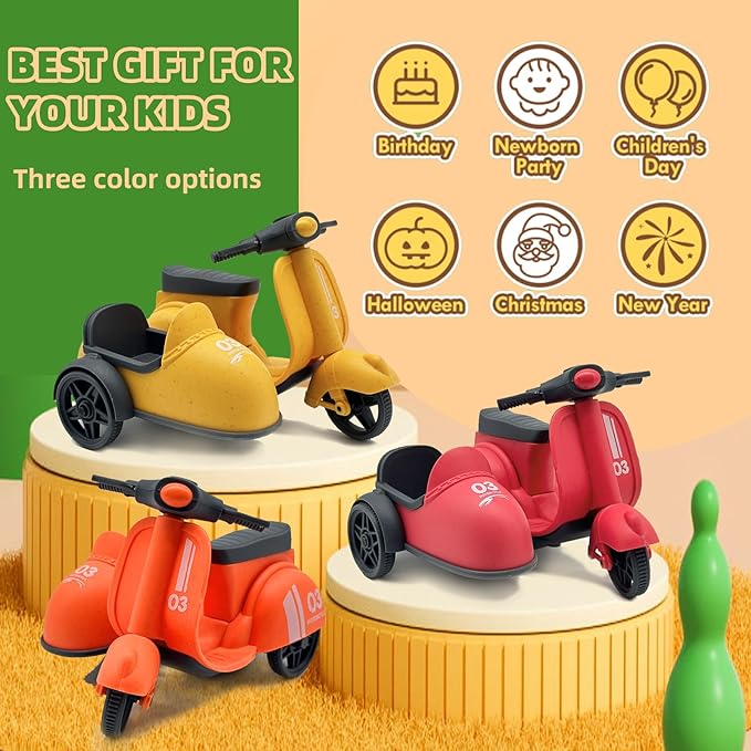 Kids Ride-On Motorcycle with Side Car - Eco-Friendly Straw Material, Push and Pull Toy for 1-3 Year Olds 3-5