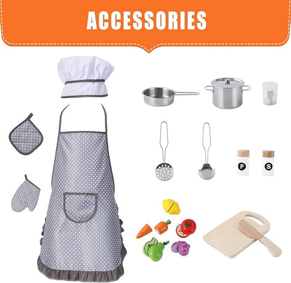 Wooden Play Kitchen, Kids Kitchen Playset with Microwave, Oven, Sink, Real Lights & Sounds,Wooden Chef Pretend Play Set for Boys and Girls