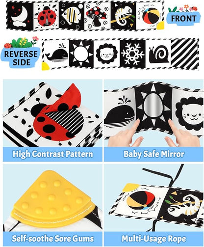 Newborn Toys, High Contrast Baby Books with Teether 0-6-12 Months