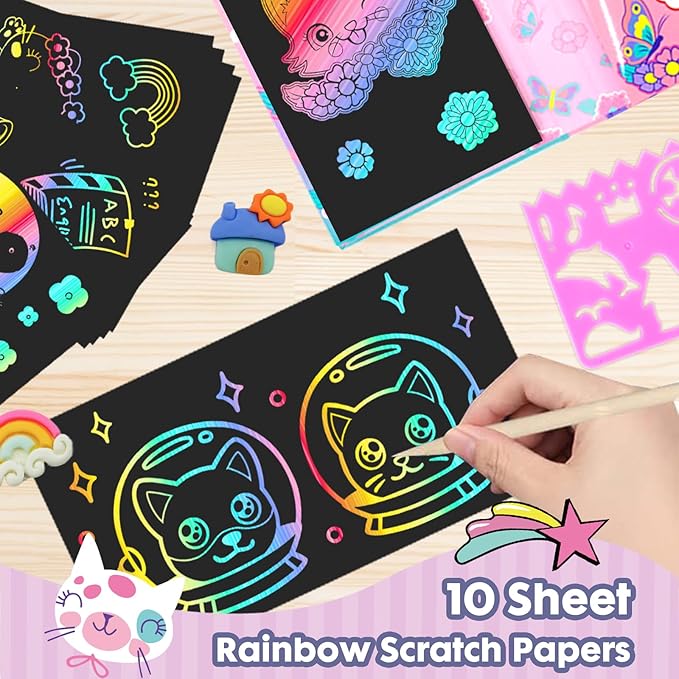 Cat Coloring Book Set with Coloring Pages & Colored Pencils, Art Supplies for Kids Ages 4-6-8, Arts Crafts Travel Coloring Kit for Girls 4 5 6 7 8 Year Old Birthday Gift