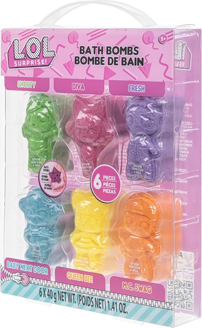 L.O.L. Surprise! 6 Piece Bath Bombs for Kids, Bubble Gum Scented 5+, by