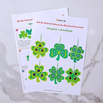 Winlyn 24 Sets St. Patrick's Day Shamrock Ornaments Decorations DIY St. Pat's Craft Kits Assorted Foam Lucky Shamrock Four-Leaf Clover Stickers for Kids Classroom Activities Party Favors Art Project
