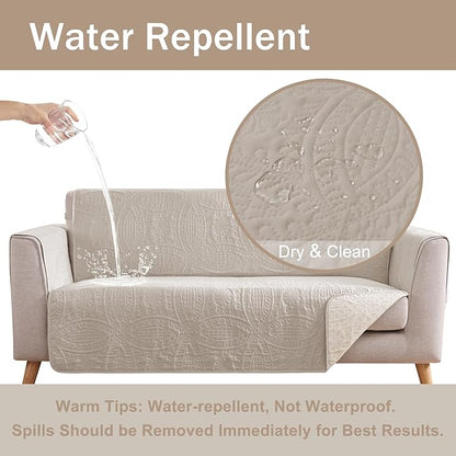 Beige Loveseat Covers for 2 Cushion Couch, Water-Repellent Covers for Loveseat, Machine Washable Love Seat Quilted Couch Covers, Pet Friendly Loveseat Slipcovers (Loveseat 48", Beige Cream)