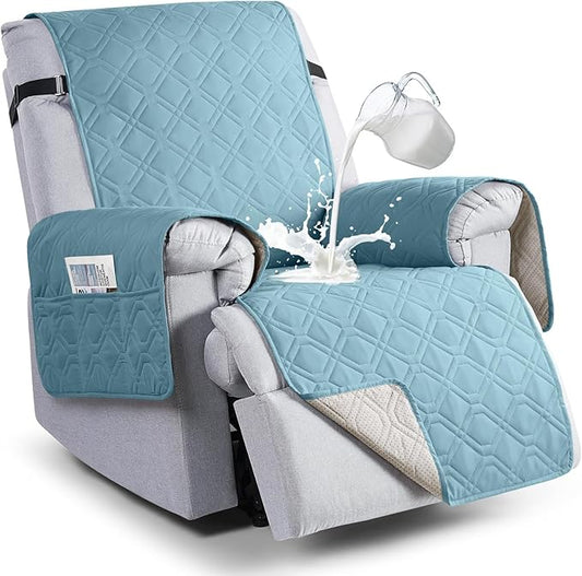 VANSOFY 100% Waterproof Recliner Chair Covers, Recliner Cover Non-Slip Dog Chair Cover Furniture Protector Washable Slipcover with Pocket, Elastic Straps for Pets, Dogs(Azuree, 23.6")