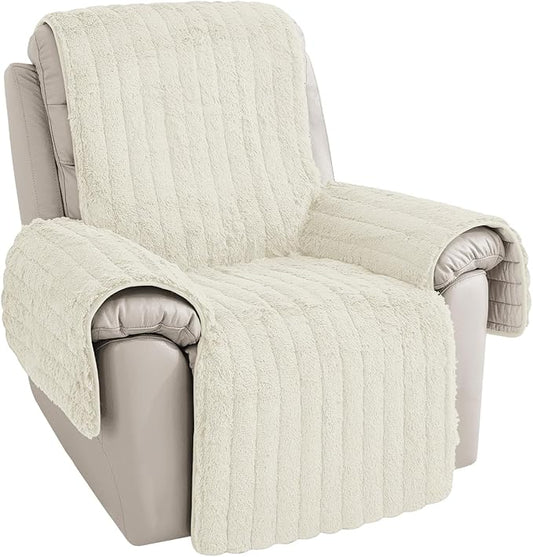 RBSC Home Plush Recliner Slipcover 38 Inches Ivory Chair Covers Artificial Wool Lazy Boy Cover Soft Warm Cover for Recliner Chairs and Furniture Soft Warm