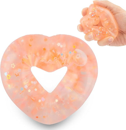 Wearable Squishy Stress Relief Toy, Glitter Heart Stress Relief Toy,Crystal Glitter Bracelet Soft Sensory Fidget Toys,Kids Party Favors,Classroom Rewards,Goody Bag Stuffer (Pink)