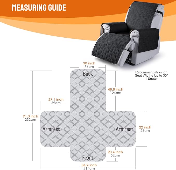 VANSOFY 100% Waterproof Recliner Chair Covers, Recliner Cover Non-Slip Dog Chair Cover Furniture Protector Washable Slipcover with Pocket, Elastic Straps for Pets, Dogs(Black, 30")