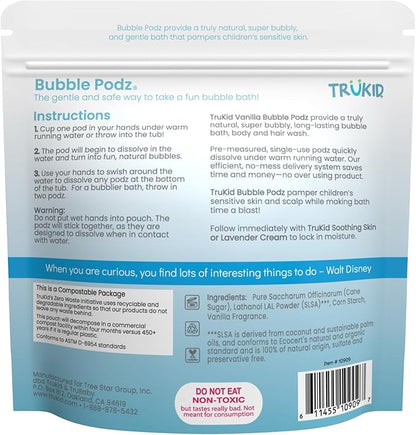 TruKid Bubble Podz | Bubble Bath for Toddlers 1-3, Baby & Kids 7 Kids (10 Count 1), Vanilla)
