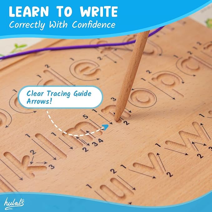 Learn to Write - Number & Letter Tracing Boards with Direction Arrows - Wooden Alphabet Learning Montessori Toys 4+ Year Old Toddler Writing Tools Beginner Preschool Classroom Must Haves