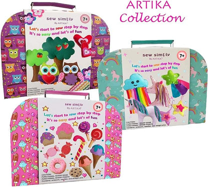 ARTIKA Owl Themed Kids Sewing Kit with Booklet, Stencil & Travel Case