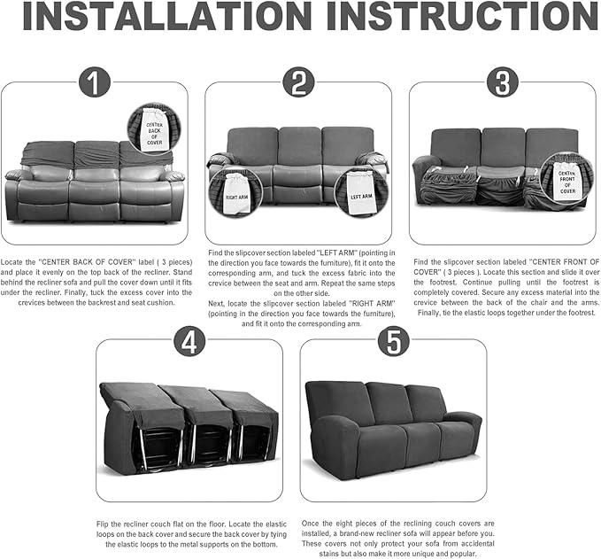 NORTHERN BROTHERS Stretchy Recliner Chair Covers, Velvet Recliner Covers, Lazy Boy Chair Cover (Light Grey, 3 Seat)