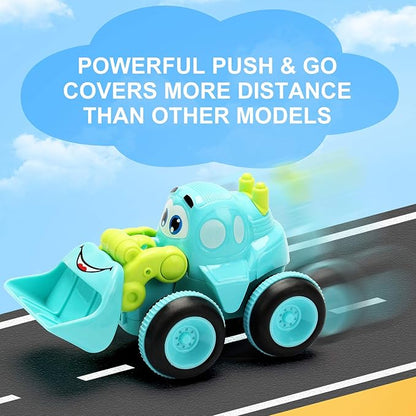 Toys for a 2 Year Old Boy - 4 Friction Powered Trucks for 3+ Year Old Boys, Push & Go Cars Cartoon Construction Vehicle Set