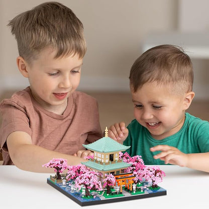 Cherry Blossom Micro Mini Building Block Sets Toy for Adults，Japanese Bonsai Tree House Architecture Gifts for Kids 14+（3809 Pieces）