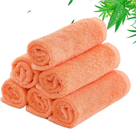 JEFFSUN Extra Large 13x13 inch Face Towels for Sensitive Skin, 6 Pack Orange Wash Cloths