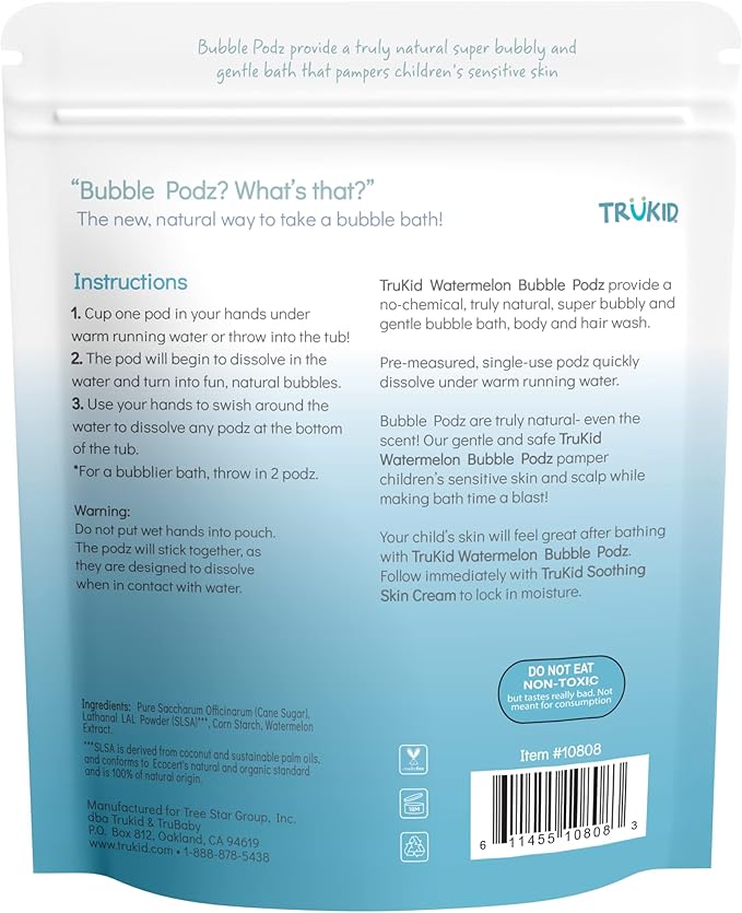 TruKid Bubble Podz Bubble Bath for Baby & Kids, Gentle Refreshing Bath Bomb for Sensitive Skin 7 for (60 Podz)