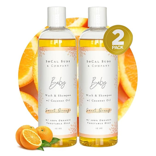 SoCal Suds & Company Organic Gel Baby Wash & Shampoo, Gentle Cleansing Infant Hair & Body Soothing Rich Oils 12oz, 2-Pack