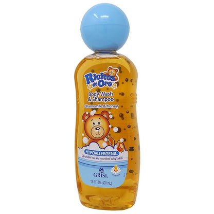 Ricitos de Oro 2-in-1 Baby Hair and Body Wash, Hypoallergenic Tear Free Body Wash and Shampoo with Chamomile and Honey 2-Pack of 13.5 FL 2 Bottles.