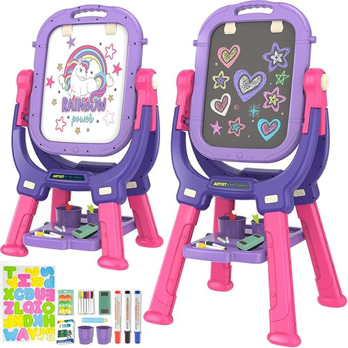 Victostar Easel for Kids, Rotatable Double Sided Adjustable Standing Art Easel with Drawing & Writing Accessories for Kids Boys and Girls