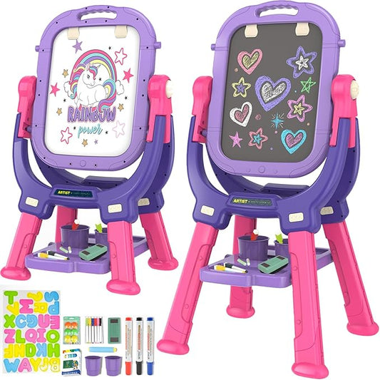 Victostar Easel for Kids, Rotatable Double Sided Adjustable Standing Art Easel with Drawing & Writing Accessories for Kids Boys and Girls