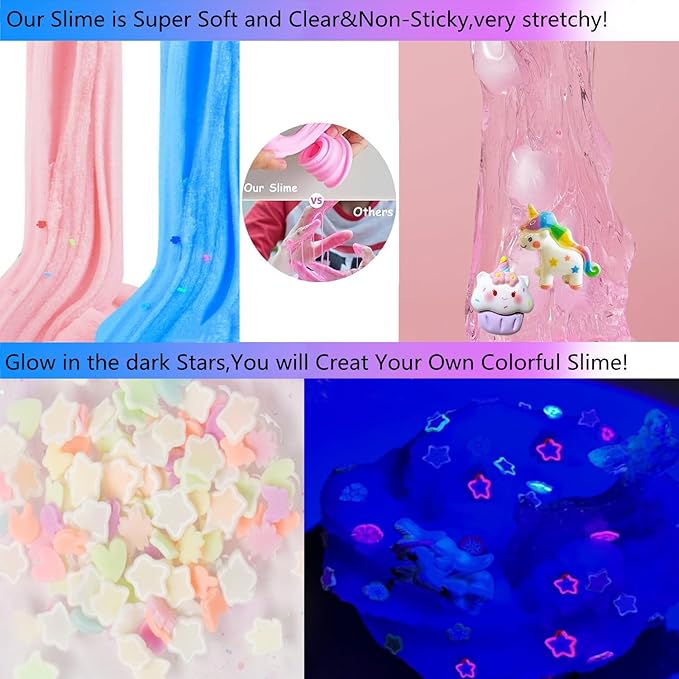 Unicorn Slime Kit,Clear Scented Slime Bucket Kids Birthday Party,Slime Party Favors for Kids Birthday Party Gifts Stress Relief Slime Kit for Girls and Boys (Unicorn Slime)
