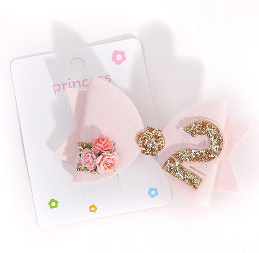Birthday Girl bow for Baby Girls - 1st Birthday Pink Bow Headdress,Gold Glitter Birthday Bow Headband Flowers