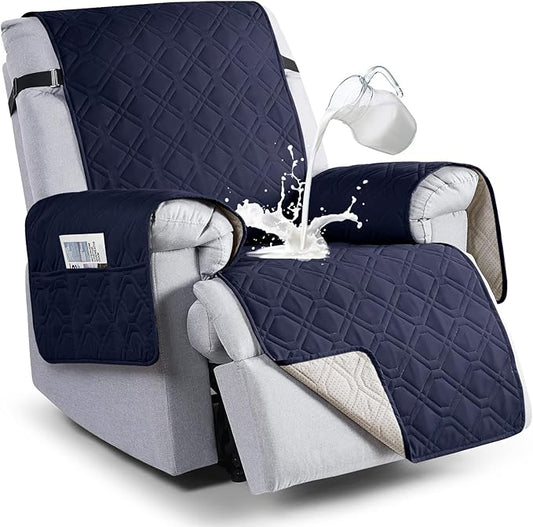 VANSOFY 100% Waterproof Recliner Chair Covers, Recliner Cover Non-Slip Dog Chair Cover Furniture Protector Washable Slipcover with Pocket, Elastic Straps for Pets, Dogs(Dark Blue, 23.6")