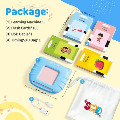 French & English Bilingual Flash Cards for Toddler/Beginning - Learning Educational Toy to Learn French/English,Talking Flash Cards for Ages 2 (Blue_French & English)