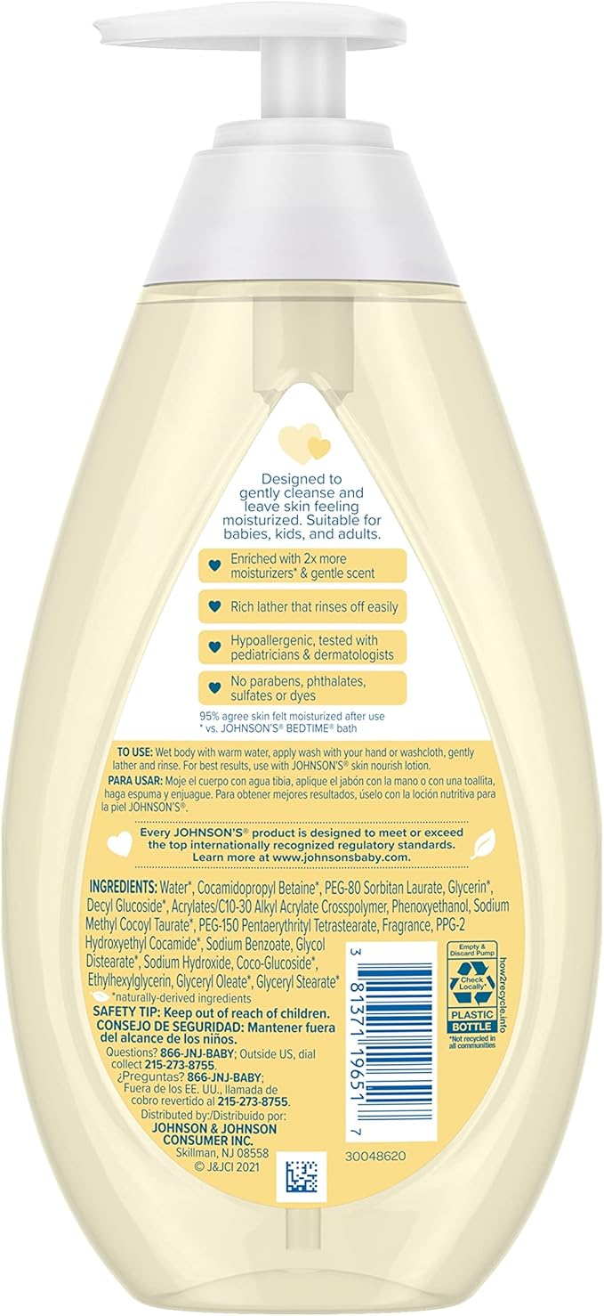 Johnson's Baby Skin Nourishing Moisture Baby Body Wash with Shea & Cocoa Butter, Hypoallergenic & Tear Free Baby Bath Wash 20.3 fl.