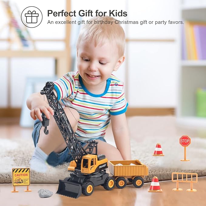 Jenilily Crane Toy Construction Vehicles Model Car, Toy Truck Gifts 3 4 5 Years