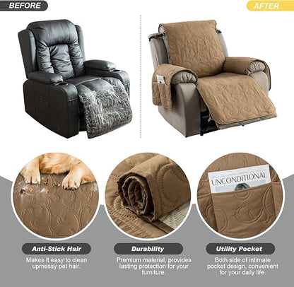 100% Waterproof Recliner Chair Cover, Recliner Chair Covers for Reclining Chair, Non-Slip Fabric Recliner Couch Cover for Living Room, for Pets Kids Protector, Washable (Camel, 28"Recliner Chair)