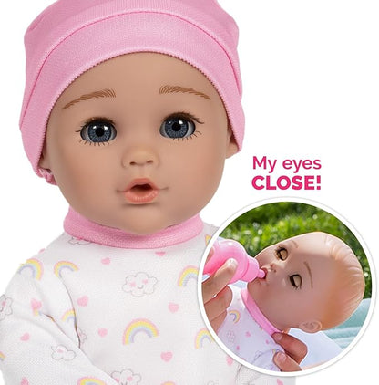 ADORA Over The Rainbow Baby Doll and Play Mat with 7 Piece Accessories Set Including Rainbow-Print Onesie, Beanie, Pacifier, Doll Diaper and Pink Bottle Birthday Gift for Kids Ages 3+