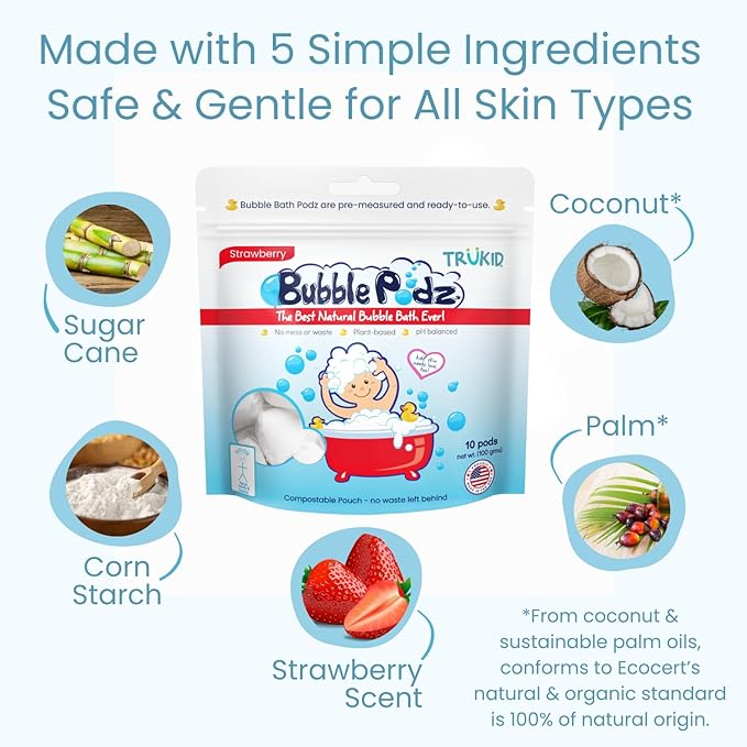 TruKid Bubble Podz Bubble Bath for Baby & Kids, Gentle Refreshing Bath Bomb for Sensitive Skin 7 for (10 Podz)