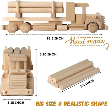 Wood DIY Car Toys - Retro Logging American Truck with Cargo - Paintable Educational Toys for Kids Ages 3+ Wooden Toys for Childrens & Adults - Paint Your own Truck