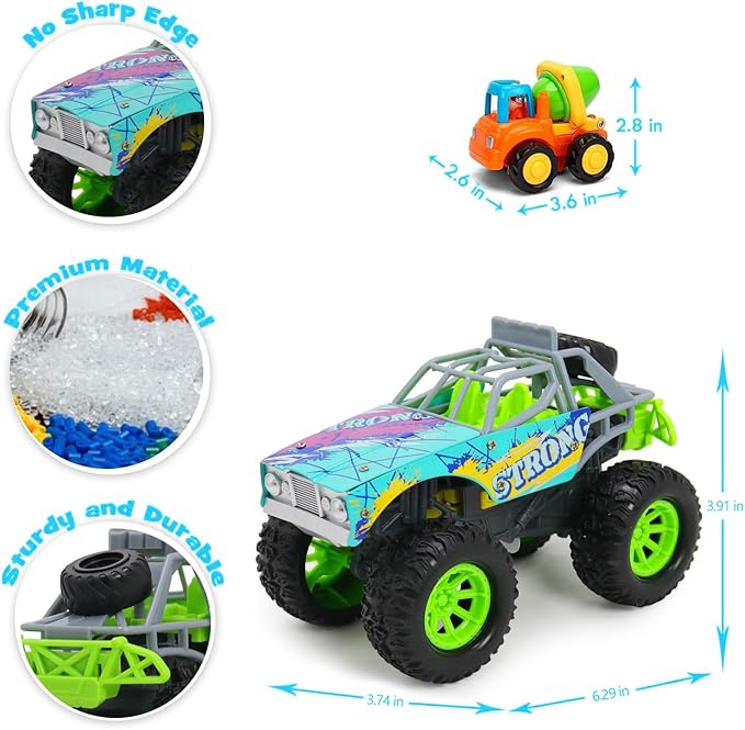 Toddler Monster Trucks Toys for Boys Age 3 4 5 6, 2 Pack 6 Inch with LED Lights