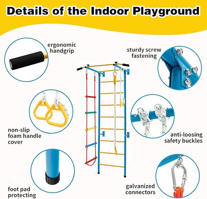 tongmo Climbing Toys for Kids, Metal Indoor Kids Gym for Exercise, Multiple Modes Play Climbing Set, Sturdy Playground with Rope Ladder, Pull-up Bar, Wall Ladder, Rope and Gymnastic Rings