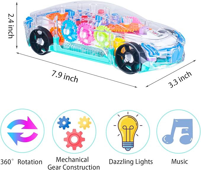 Berry President Transparent Electric Gear Train Toy with Flashing Lights 3 4 5 Year