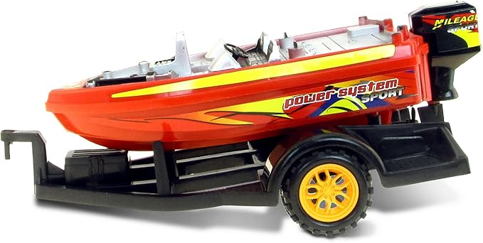 Mozlly Monster Truck Toys Set with Trailer Toy Boat - Friction Powered Hauling Truck and Trailer Toy, Big Toy Monster Truck with Boat 9 Inch