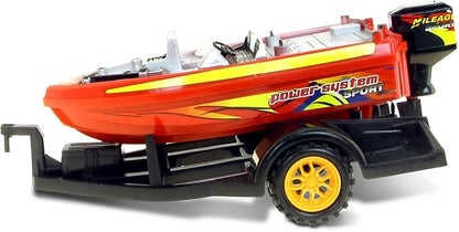 Mozlly Monster Truck Toys Set with Trailer Toy Boat - Friction Powered Hauling Truck and Trailer Toy, Big Toy Monster Truck with Boat 9 Inch