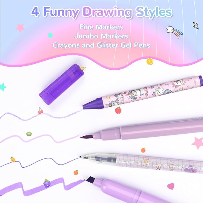 Washable Scented Markers Set for Kids - Unicorn Coloring Art Supplies Set for Kids Ages 4-8 Bithday Gifts for 4-8 Year Old girls Unicorn Pencil Case 54 PCS