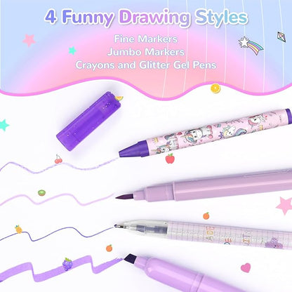 Washable Scented Markers Set for Kids - Unicorn Coloring Art Supplies Set for Kids Ages 4-8 Bithday Gifts for 4-8 Year Old girls Unicorn Pencil Case 54 PCS