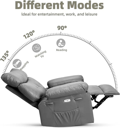 Oversized Power Recliner Chair - Electric 360° Rocker Swivel Recliner with Heat and Massage, PU Leather Large Recliners for Adults, Comfortable Lazy Chair with 1.5X Sponge Filling