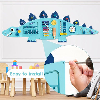 Beright Dinosaur Activity Wall Busy Board Panels, Montessori Sensory Toys, Toddler Learning Activity Center, Perfect for Toddler Playroom & Children's Daycare, Blue