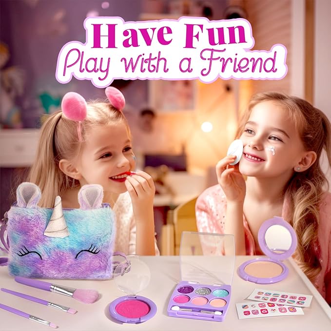 ULOVEME Kids Real Makeup Kit for Little Girls - Real, Non Toxic, Washable Make Up Toy - Umicorn Toys Gift for 3 4 5 6 7 8 9 10 12 Years Old Girls Birthday