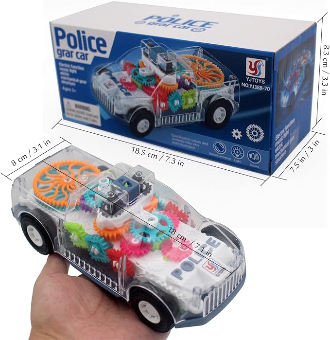 Tipmant Baby Toddler Police Car Electric Vehicle Toy Auto Driving, Transparent Gears