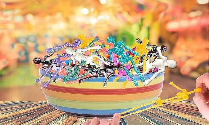 UpBrands 48 Stretchy Toys, Party Favors for Kids Halloween Skeletons, 12 Colors Bulk Set, Kit for Easter Egg Basket Stuffers, Goodie Bags, Pinata Filler, Small Toys Classroom Prizes
