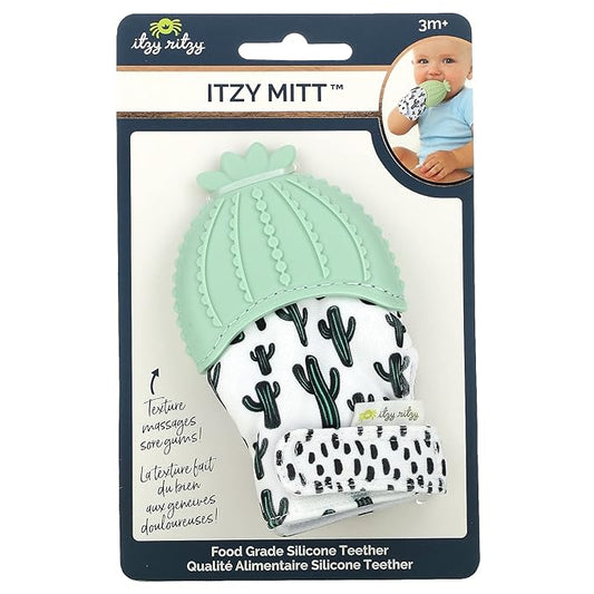 Itzy Ritzy Silicone Teething Mitt - Soothing Infant Teething Mitten with Adjustable Strap, Crinkle Sound & Textured Silicone to Soothe Sore & Swollen Gums 3 Mos