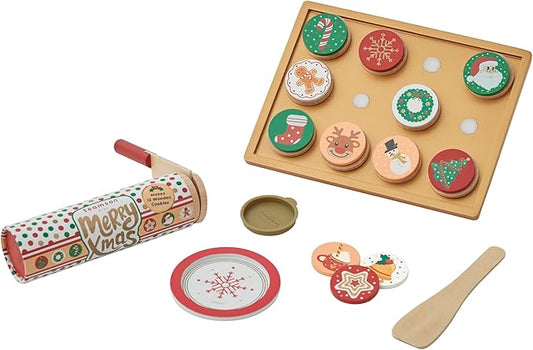 Teamson Kids Cuttable Christmas Cookie Play Wooden Food Set with Sliceable Cookies, Decorations, and Cookie Sheet - for 3 yrs. and up - Multi