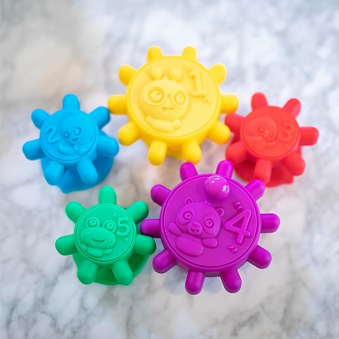 Baby Einstein Gears of Discovery Suction Cup Sensory Toys for Bath, Floor Play 5pcs Multi-Color, 6 Months+