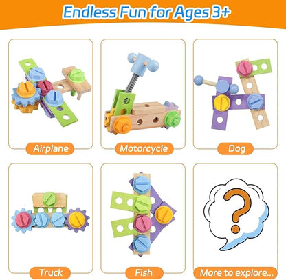 Aliex Wooden Kids Tool Set, 30pcs Toy Tools for Toddlers with Vest, Tool Kit Toddler Montessori Stem Learning Educational Toys for 3 4 5 Years Old Boys Girls, Birthday Gift for Kids