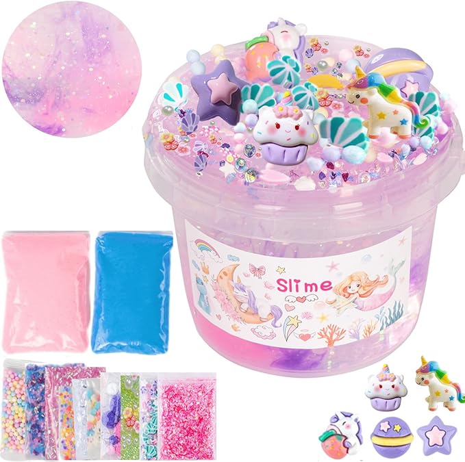 Unicorn Slime Kit,Clear Scented Slime Bucket Kids Birthday Party,Slime Party Favors for Kids Birthday Party Gifts Stress Relief Slime Kit for Girls and Boys (Unicorn Slime)